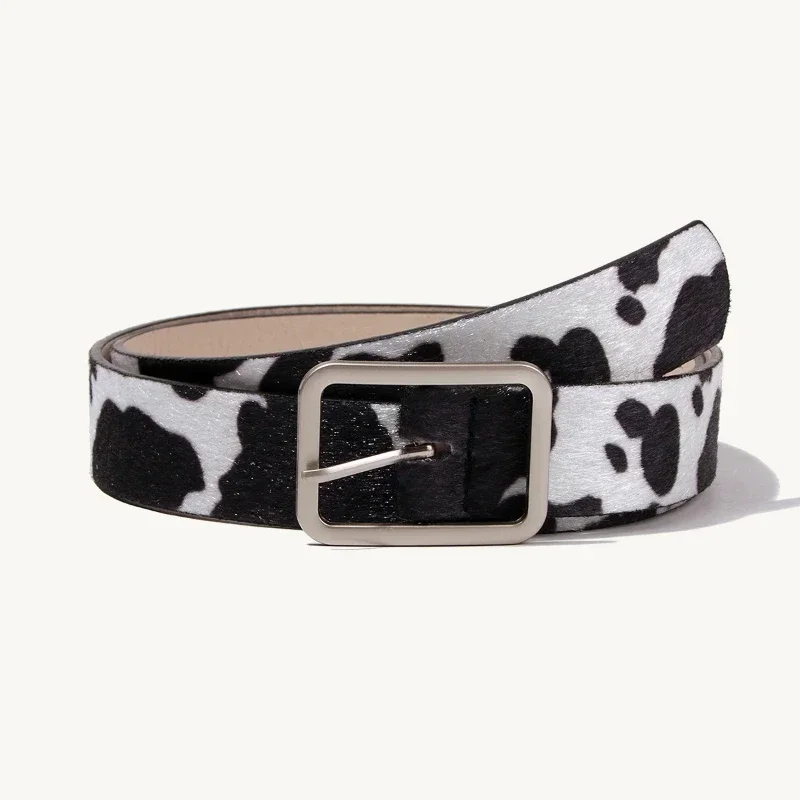 Newest 2.9cmX100cm Wide woman Square buckle Belt dairy cattle Striped Print Ladies Dress Belt Clothing accessories decoration