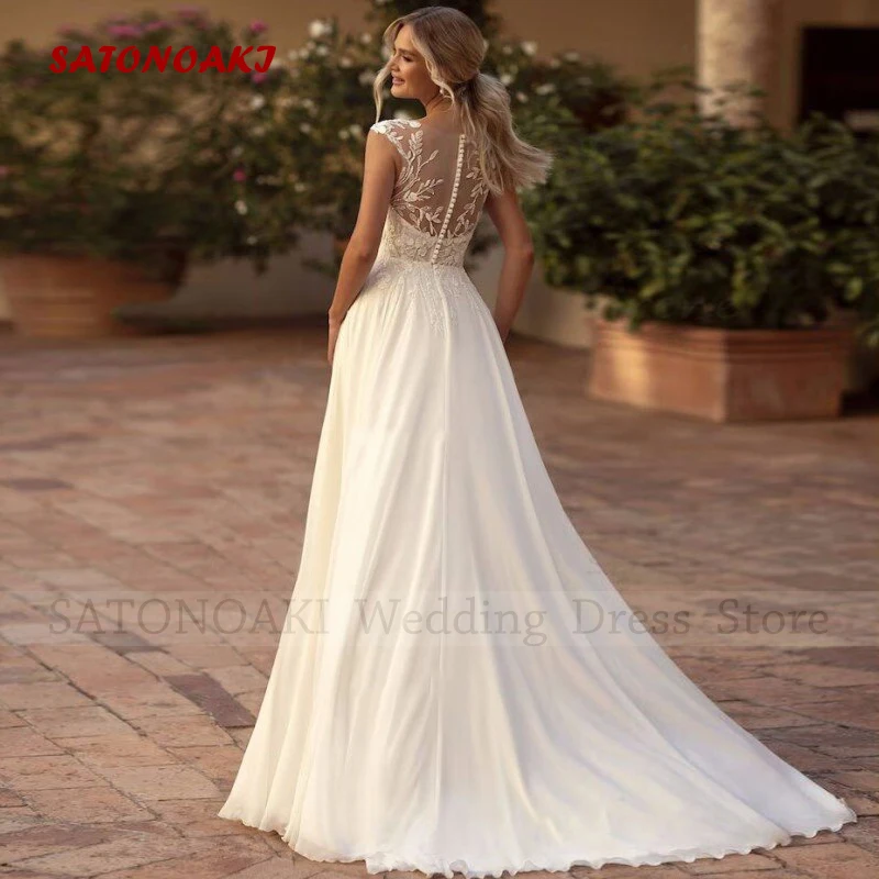 Vestidos De Novia Elegant Boho Sexy Lace Chiffon Wedding Dresses A-Line Backless Side Split Bride Gown Robe Mariée Custom Made