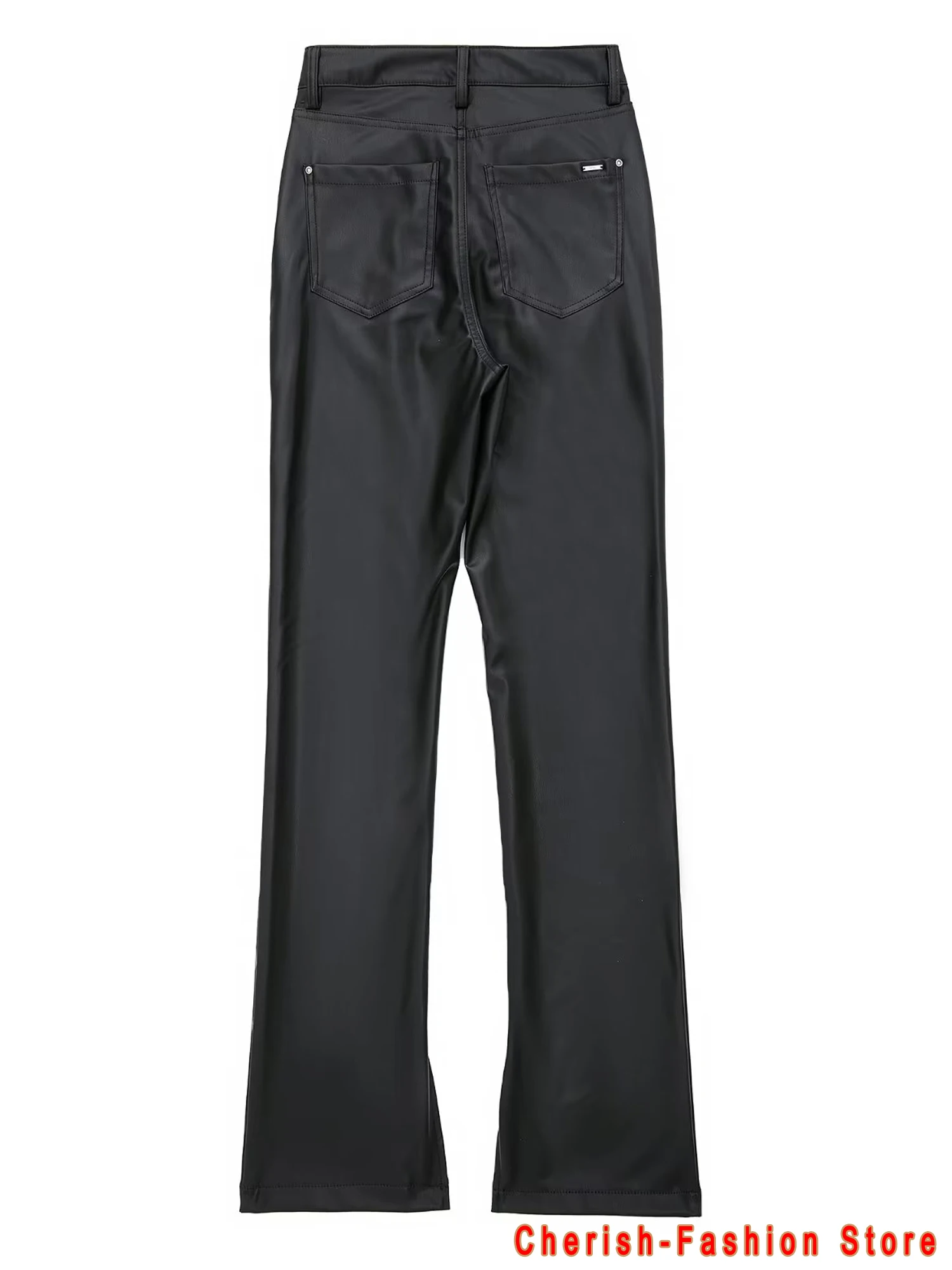 Pantaloni da ufficio di marca nera in ecopelle donna 2023 primavera allentati a vita alta Casual Streetwear moda PU Lady Mujer pantaloni