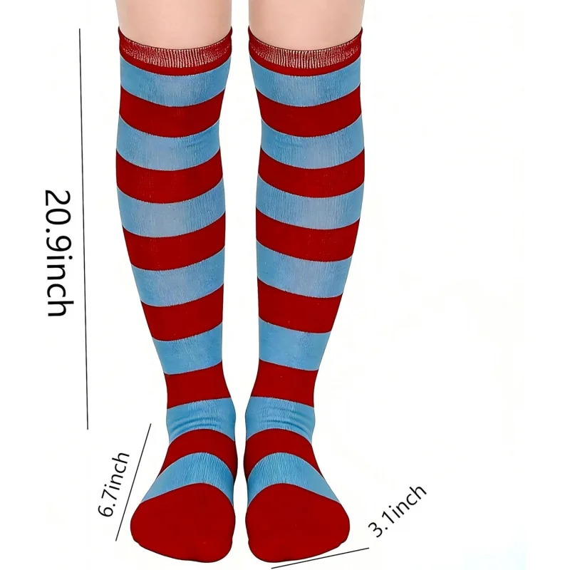 4 pcs set kids girls Blue Dress Cosplay Costume  Includes Sheer Mini Skirt, Striped Stockings, Elastic Gloves and Hair Ribbon