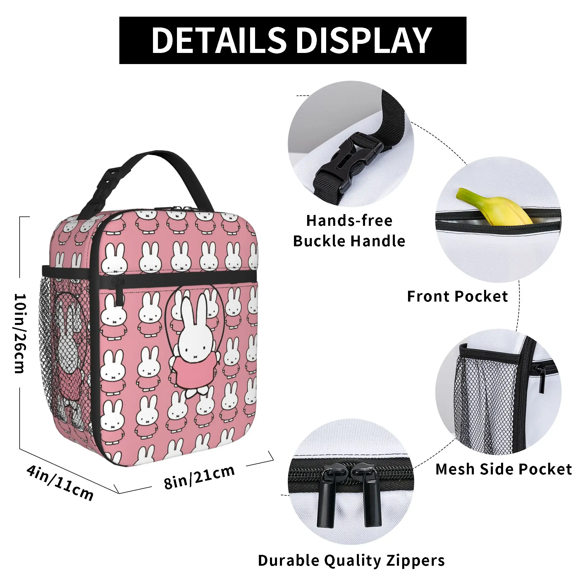 Kawaii M-Miffy Insulated Lunch Bags Large Meal Container Cooler Bag Tote Lunch Box Beach  Travel Girl Boy view 6