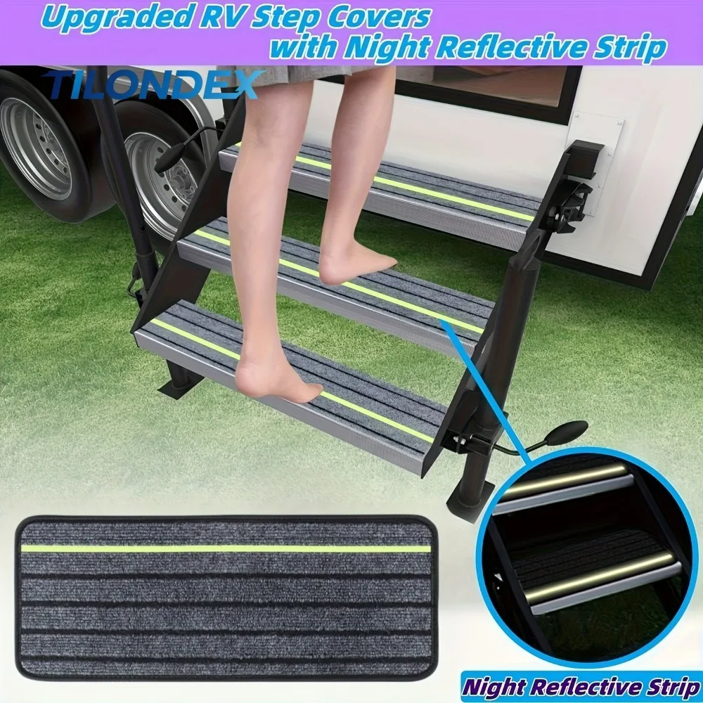 TILONDEX RV Step Cover Set Premium Polyester Slip-Resistant Reflective Traction Tape Camper Rug for Travel Trailers Durable
