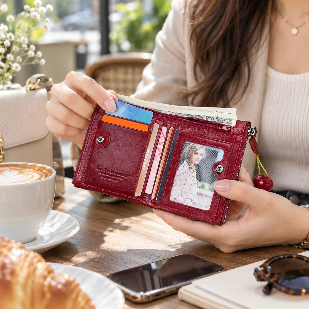 CONTACT'S Genuine Leather Wallets for Women Vintage Bifold Fashion Business Purse Card Holder Coin Purse Money Clip Men Wallets