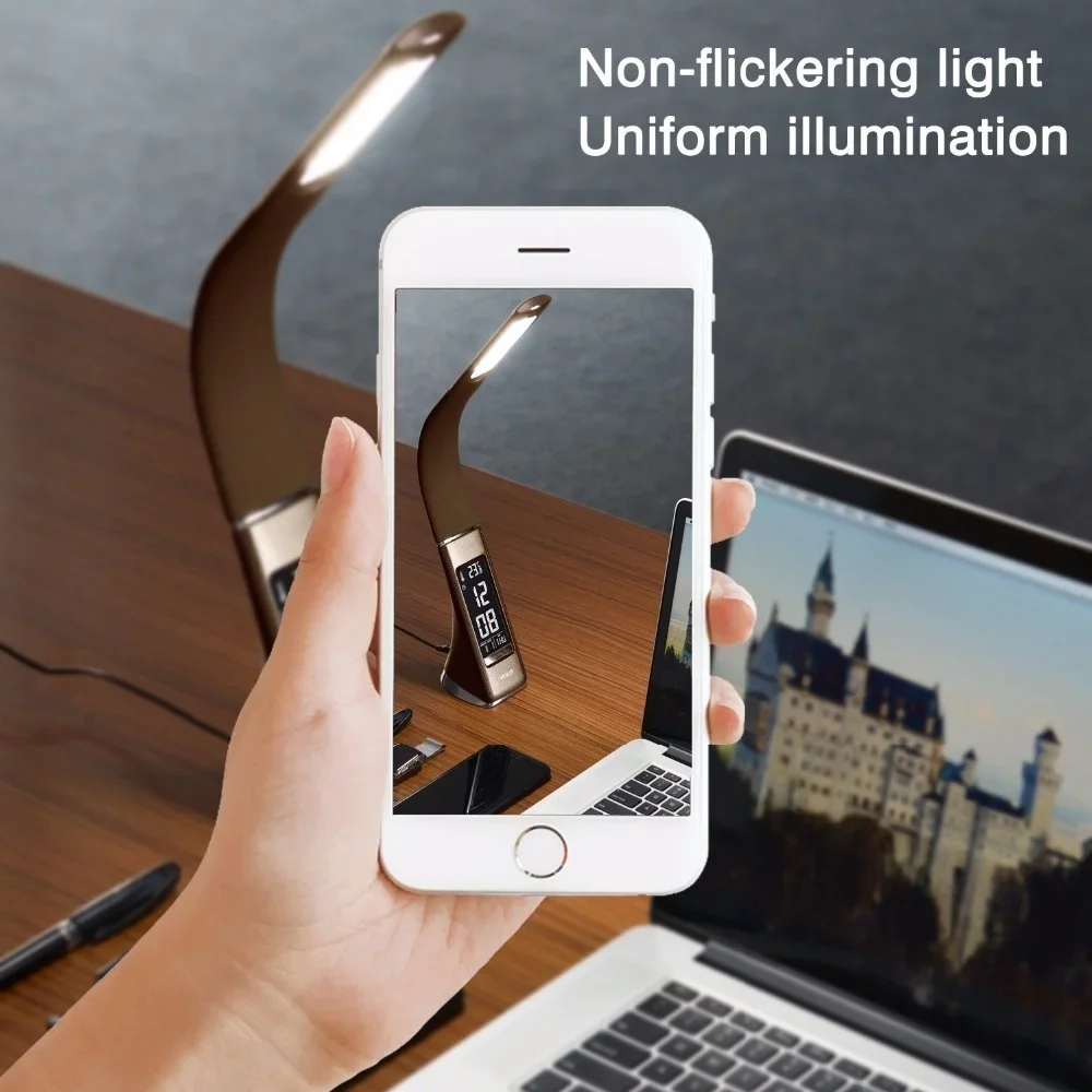 Touch Control 5w Eye Care Office Study Bedroom Beside Table Lamp Modern Leather Led Light Desktop Three Grade Brightnes