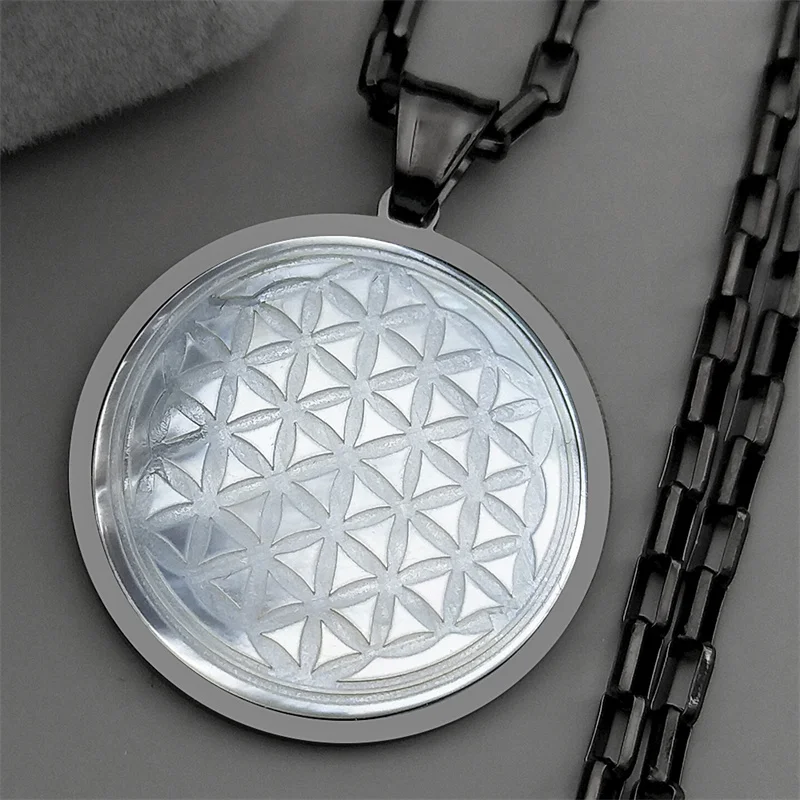 

Flower Of Life Pendant Necklace For Women Men Stainless Steel Gold Color Natural Shell Sacred Geometry Chain Jewelry Gifts