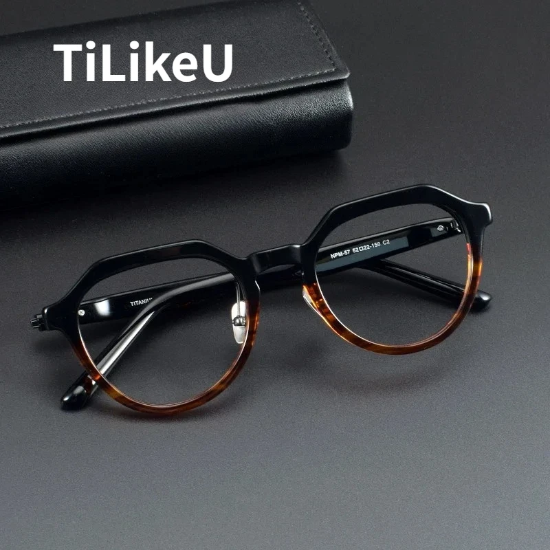 

Vintage Handmade Acetate Titanium Oval Flip-Up Eyeglasses Frame Men Large Size Prescription Glasses Women Brand Designer Eyewear