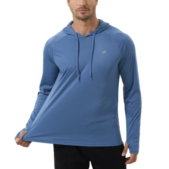 Camisas masculinas de verão com capuz upf 50 + de manga comprida, camiseta leve de secagem rápida para proteção contra queimaduras, pulôver esportivo para corrida ao ar livre