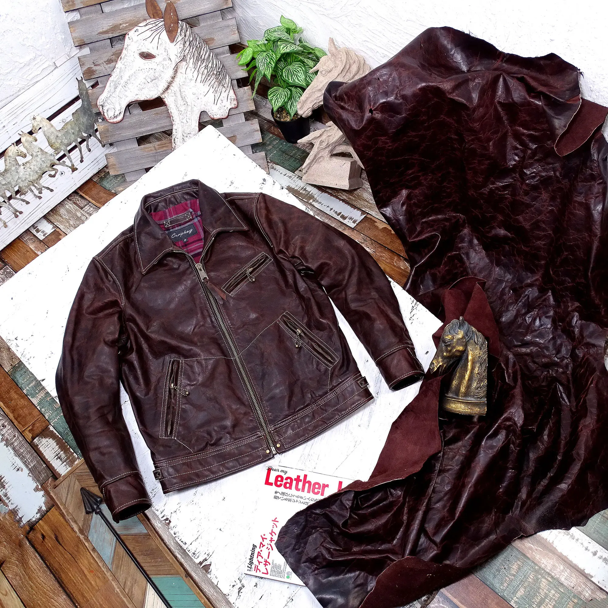 Spring Dark Men's Brown Jacket American Motorccyle Style Plus Size 5XL Natural Horsehide Slim Fit Biker Genuine Leather Coats