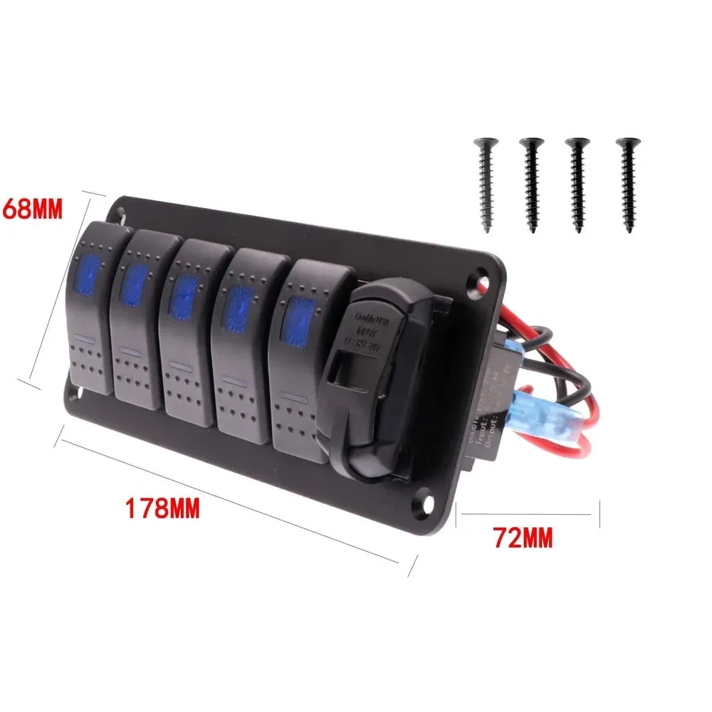 5 عصابة لوحة التبديل، 12 فولت/24 فولت تبديل لوحة التبديل الروك 4.8A المزدوج شاحن USB الروك التبديل لسيارة شاحنة قارب البحرية