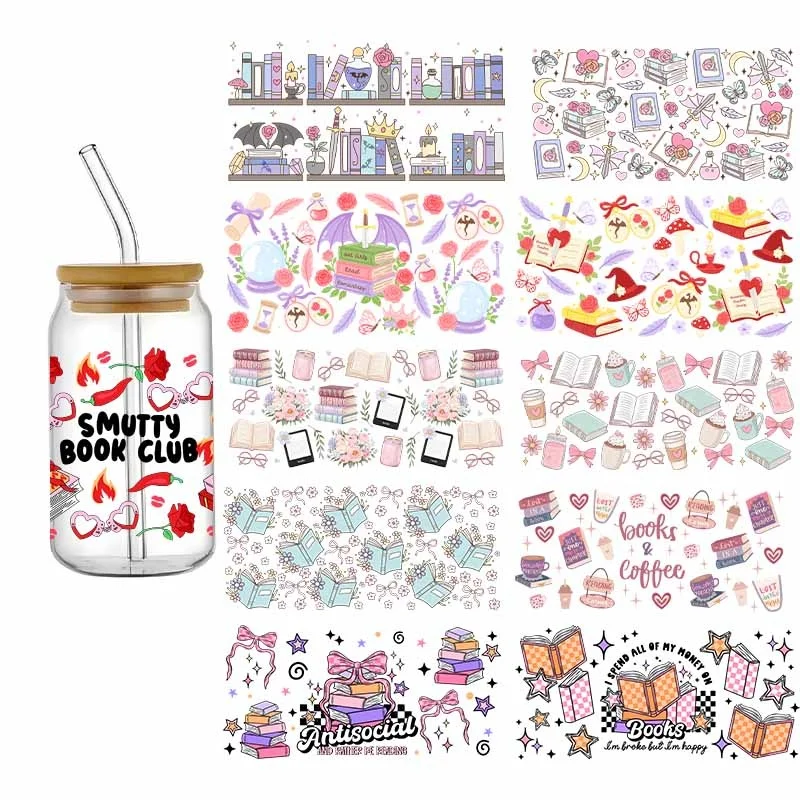 Autocollant série de conception de livres de dessin animé 3D, 16oz Libbey UV DTF, enveloppe de tasse personnelle personnalisée, Logo étanche Durable pour tasse, autocollant
