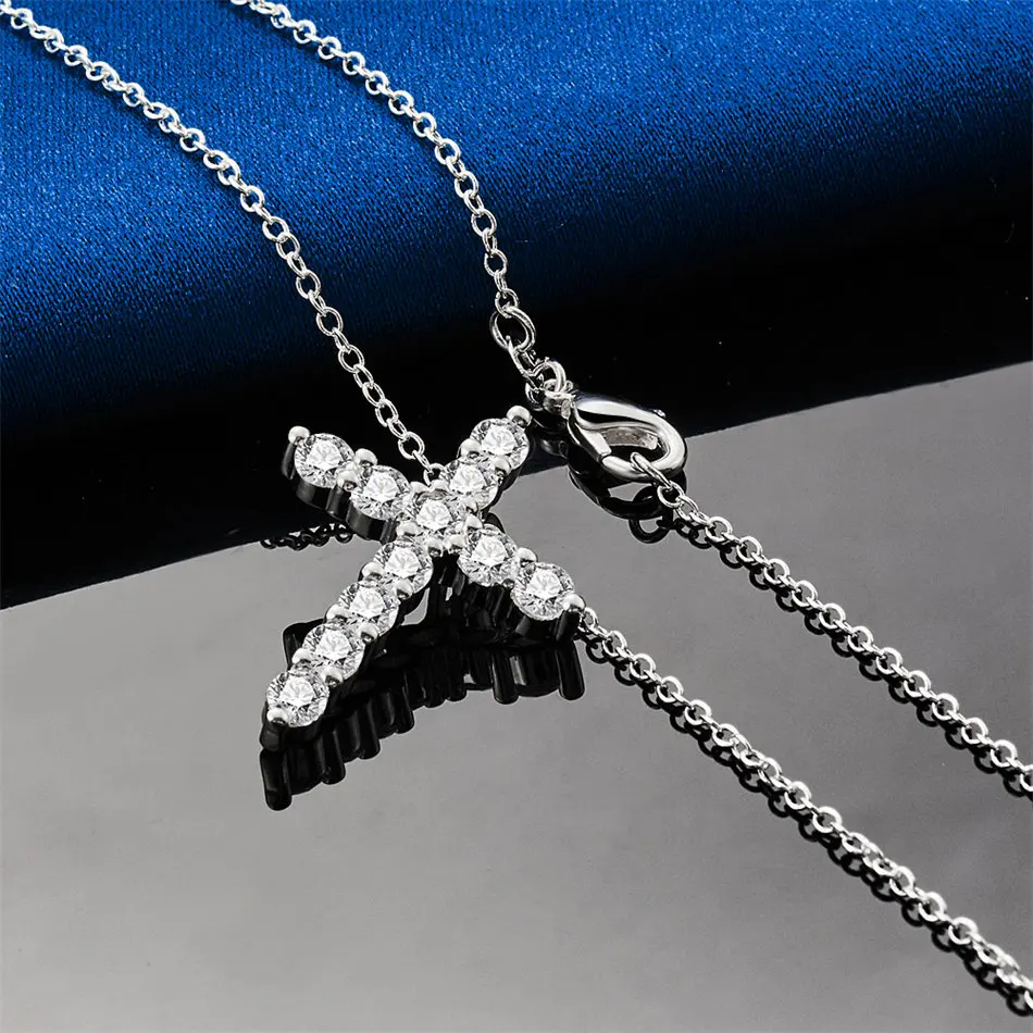 925 sterling silver 16-30 inch exquisite cross zircon pendant necklace for women's fashion wedding accessories, jewelry gifts view 5