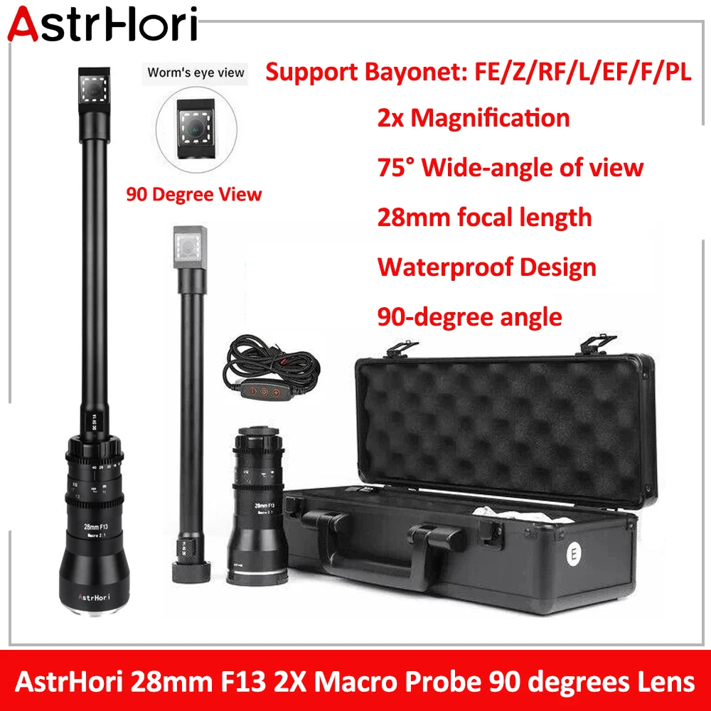 

AstrHori 28mm F13 Macro 2X Probe Lens 90 Degree/Direct View Full Frame Specialty Lens For Sony E for Canon RF EF Fuji X Nikon Z