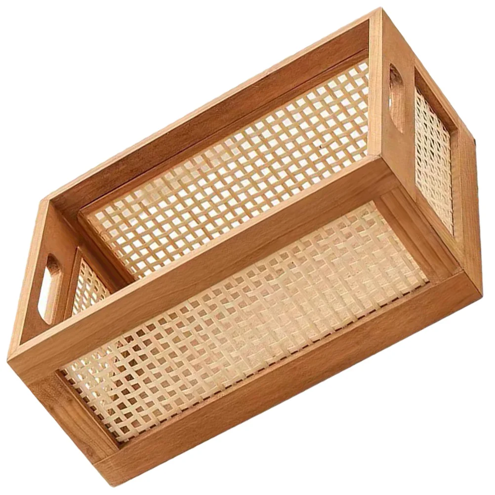 

Solid Wood Bamboo Storage Basket Desktop Organizer Decorative Container for Home Office Storage Woven Baskets Bathroom Basket