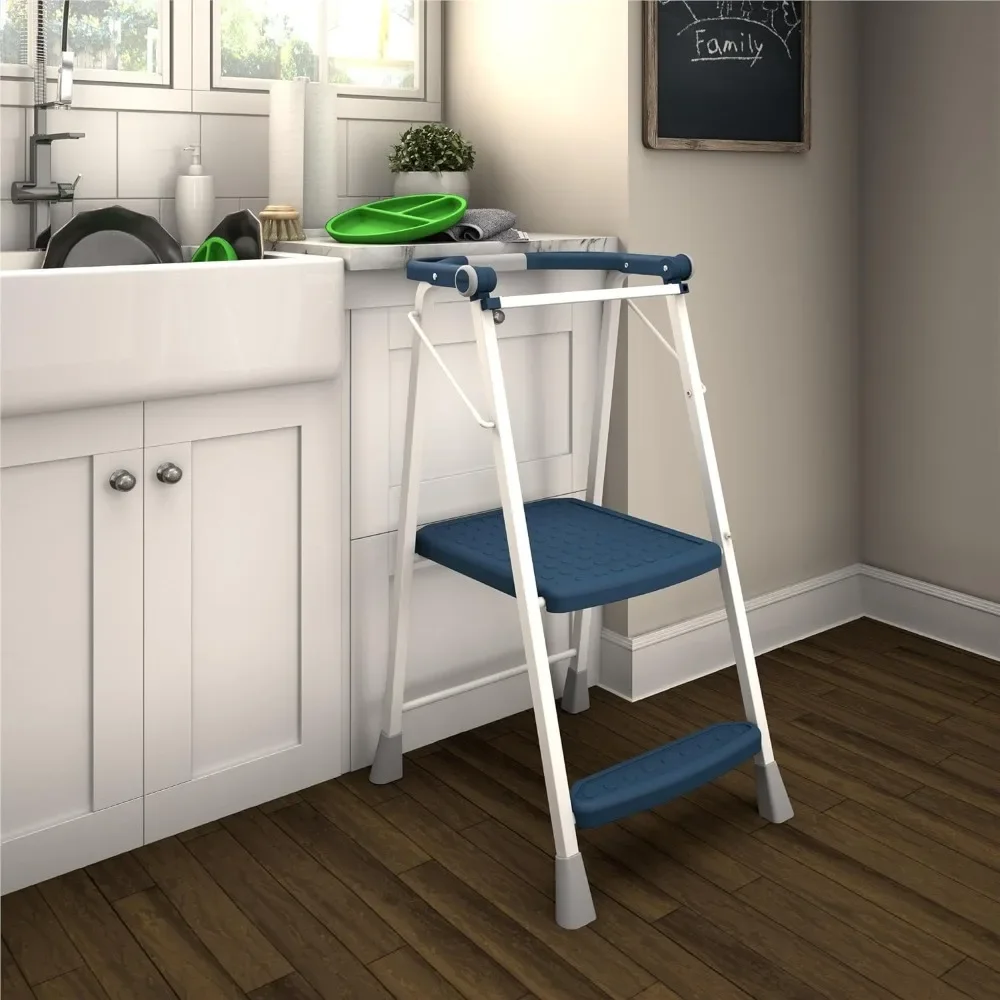 for 2-Step Kitchen Stepper™ Adult Folding Step Stool, Kids Folding Helper (Steel/Resin), Navy, step ladder