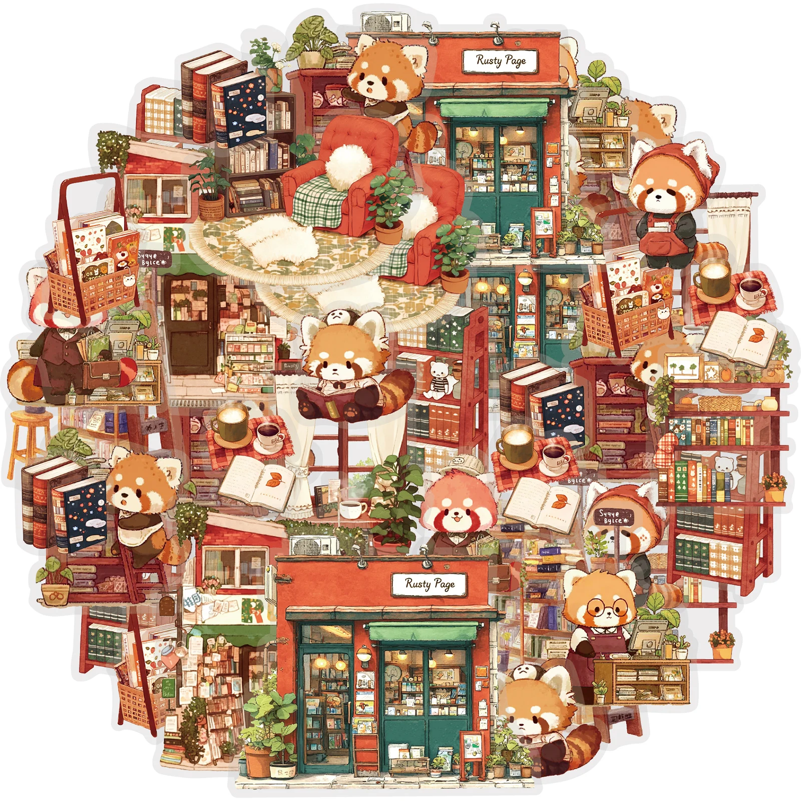 Etori Life 15Pcs Cute Red Red Panda with Book Art Aesthetic Patterns Pet Sticker Pack for Laptops, Suitcases, Diaries, Photo Albums, Craft Scrapbooking Supplies, Office Decoration Accessories, Envelopes and Gift Paper Bags, Birthday Party Gifts, Very Perfect Creative Art Stickers, Korean Stationery