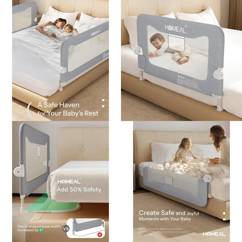 

Grey 32x26 Toddler Bed Rail, U-Shaped, Adjustable Width, Fits Twin to King Beds, Easy Storage