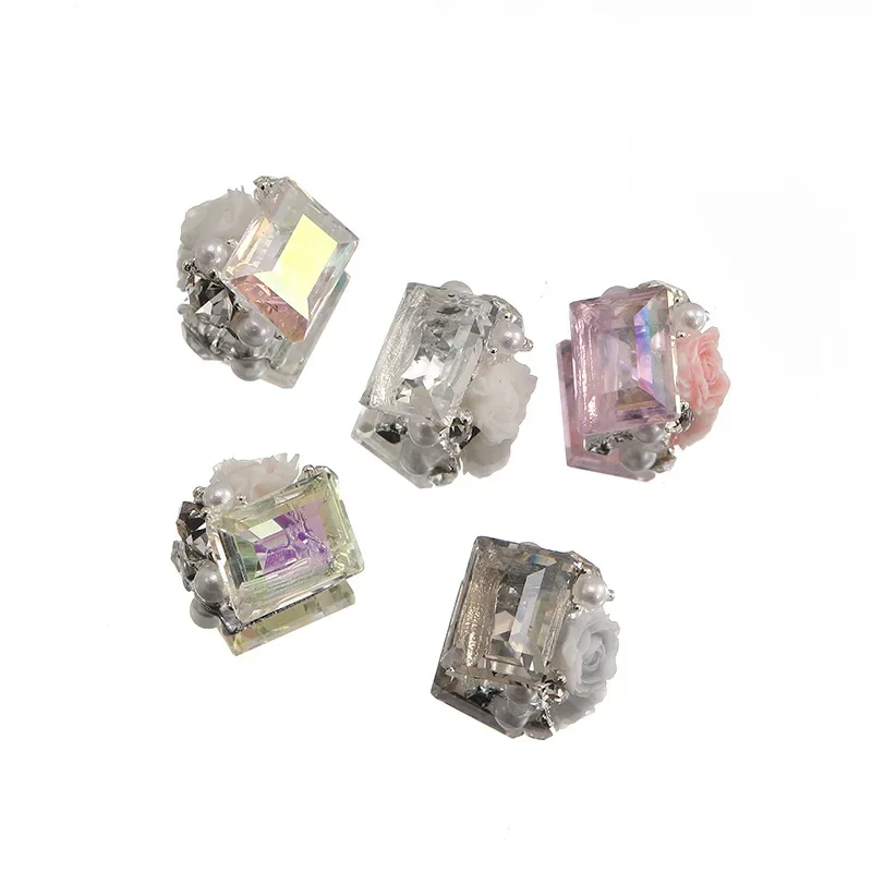 5pcs Nail Art Rose Pearl Cube Drill Jewelry Icy Cube Drill Irregular Multi-Faceted Nail Art Decoration Diy Tool Accessories