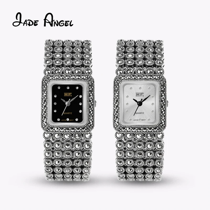 

JADE ANGEL 925 Sterling Silver Ladies Vintage Oblong Quartz Watch Bracelet Classic Entry Lux High Quality Jewelry For Gift