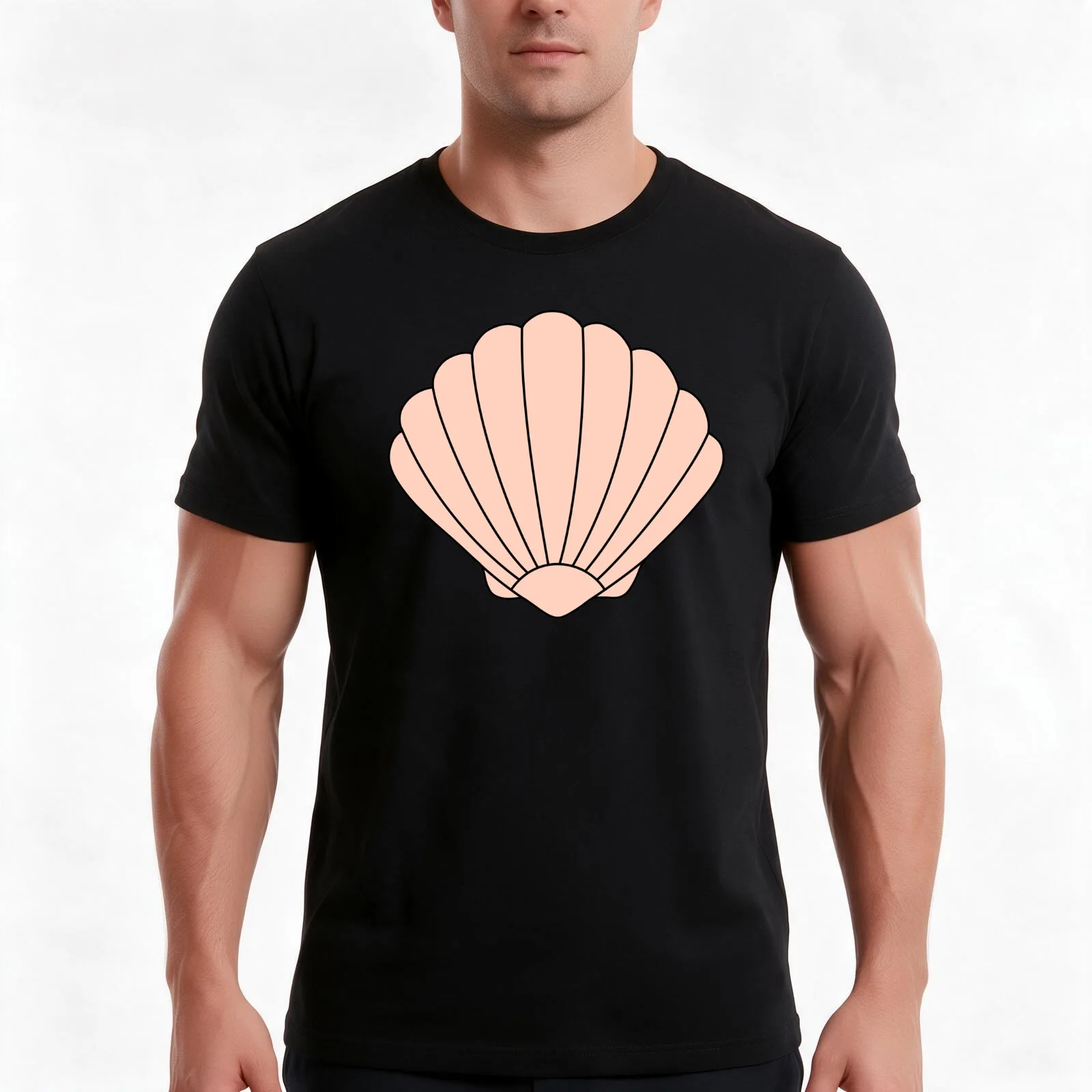 Scallop Seashell Icon T-Shirt, Summer Casual Cotton Tee, Oversized Streetwear Tops, Vintage Graphic Print, Unisex Men Women