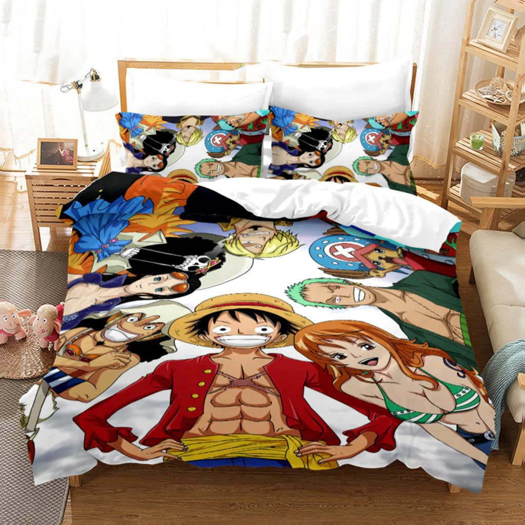 Bandai Japanese Anime Cartoon One Piece Bedding Set Luffy Duvet Cover Set Single Double Large Bedroom Bed Decoration