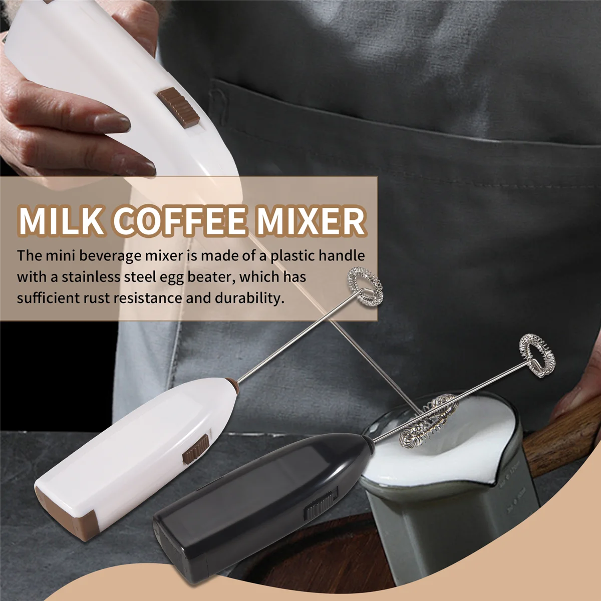 2 Pcs Handheld Milk Frother Mini Electric Drink Mixer with Stainless Steel Whisk for Drink,Hot Chocolate,Coffee,MilkN02R
