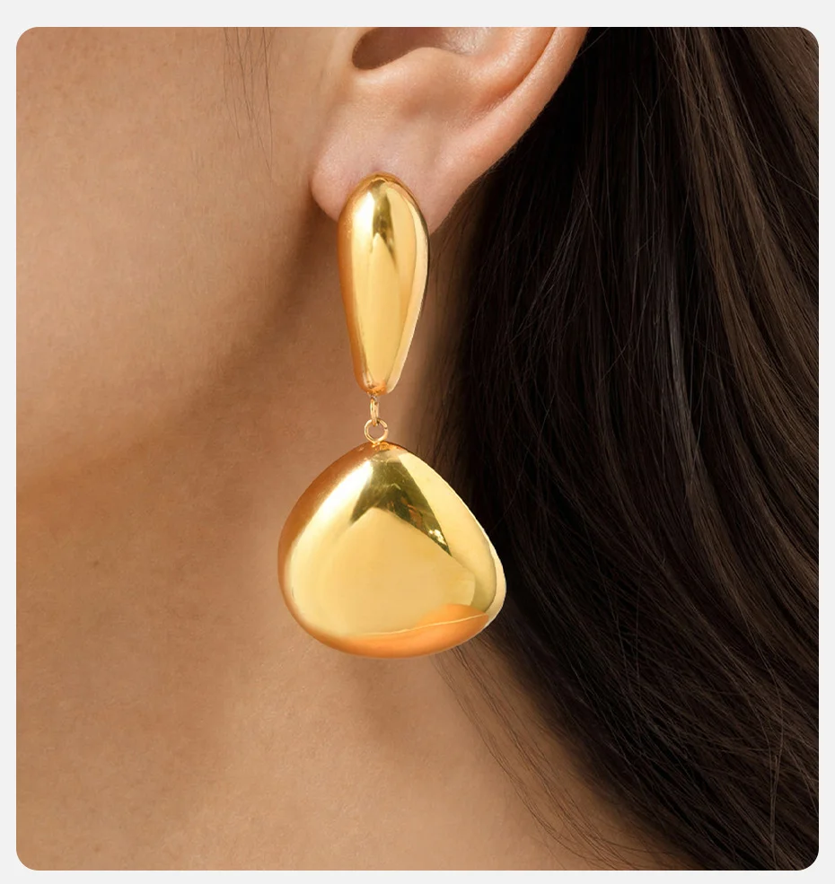 Vnox Trendige Vergoldete Hängeohrringe für Damen, Minimalistische Ovale Polierte Creolen aus Edelstahl, Schmuck für den Alltag und als Geschenk für Partys – Detail 2