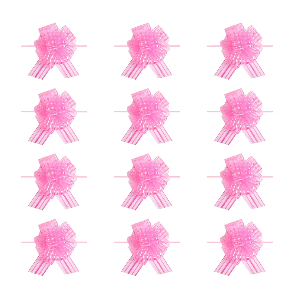 

12pcs Wedding Gift Decoration String Bows For Wedding Party Decorative Yarn Pull Bows For Christmas Tree Wine Bottle Basket Pink