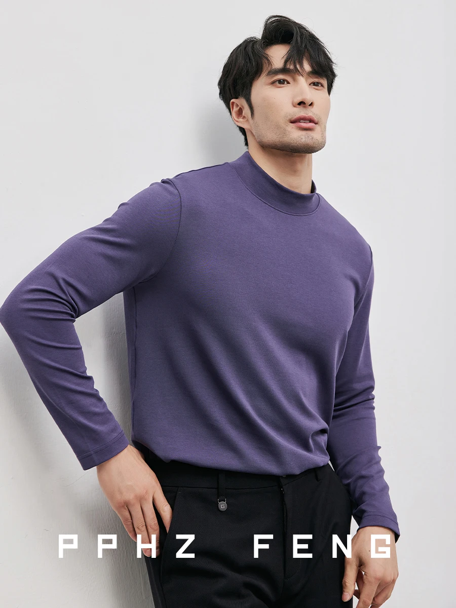 

Теплая мужская футболка из модала и хлопка с длинным рукавом, базовая модель с высоким воротником-стойкой, удобное нижнее белье, модный городской стиль