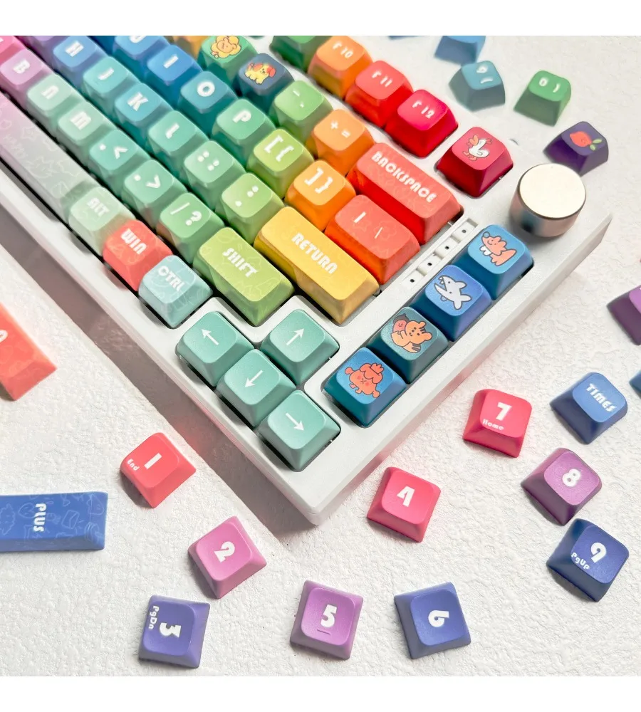 Rainbow gradual change color keycaps PBT sublimation XDA height MOA Ai stone cross mechanical keyboard keycaps