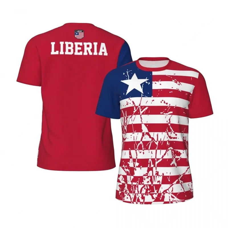 ليبيري العلم تي شيرت الصيف الجولة الرقبة تي شيرت رجل ثلاثية الأبعاد مطبوعة لكرة القدم جيرسي المتضخم تي شيرت المرأة الرياضة التجفيف السريع القمم #3