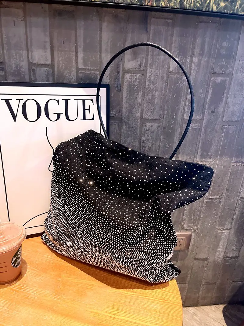 High Quality Glitter Shiny Diamond Canvas Shoulder Underarm Bag Women's Handbag Large Capacity Tote Bag Lady Purse Casual Bag