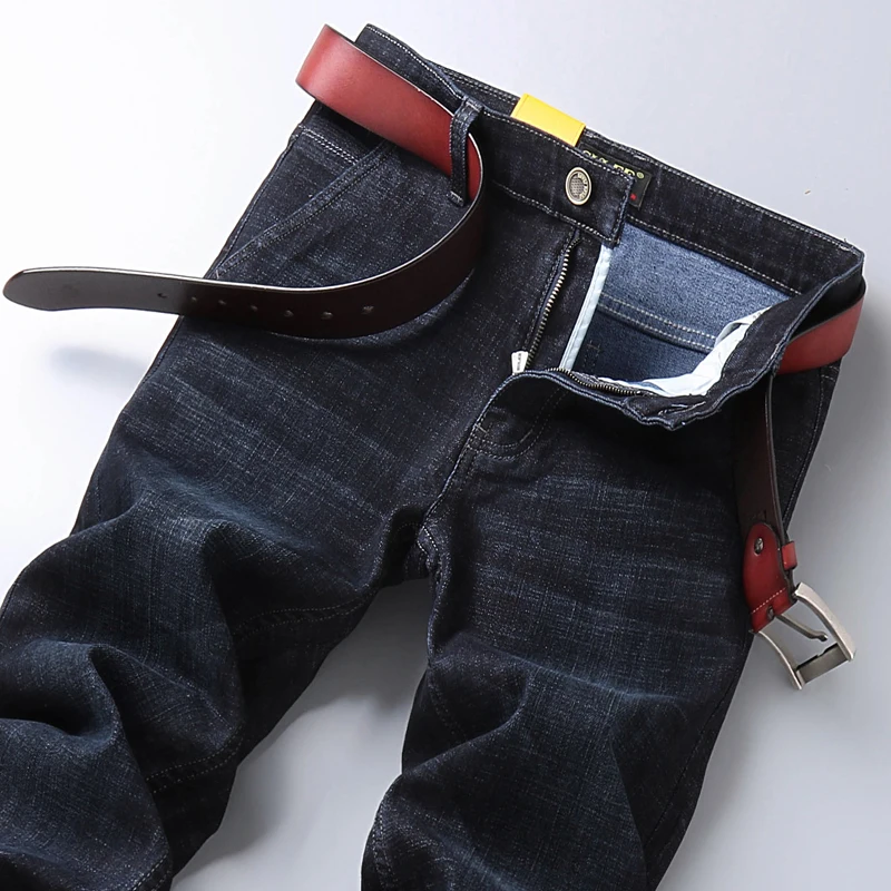 SULEE New High Quality Jeans Men\'s Business Casual Straight Denim Pants Stretch Fashion Classic Work Trousers Blue Black Male