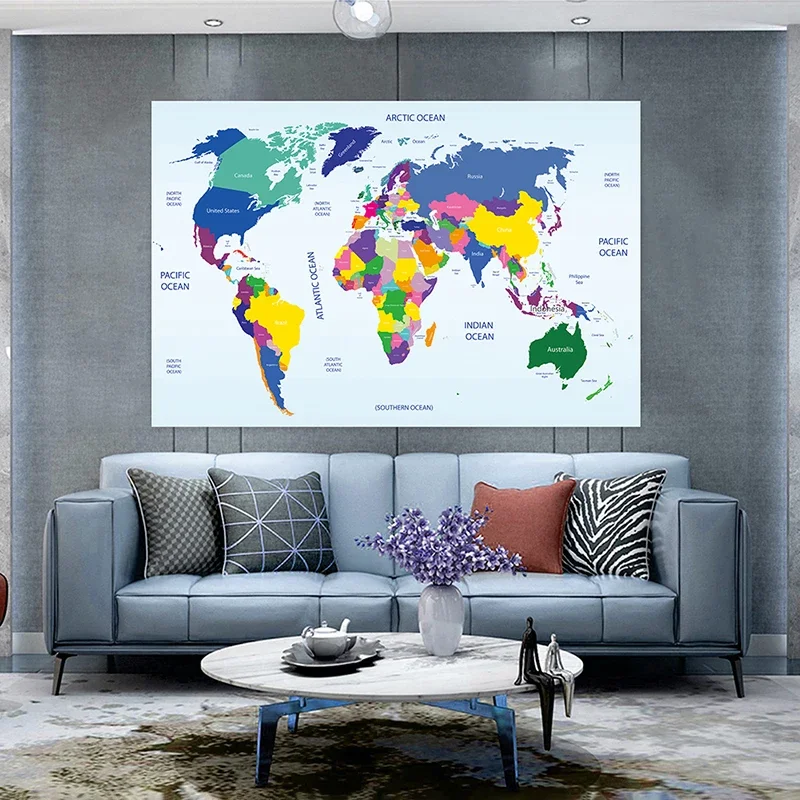 Colorful Non-woven World Map 150x100cm Country Plate Map for Office and School Education Wall Decor Poster