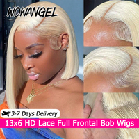WOWANGEL 613 Blonde Short Bob Wigs 13X6 HD Lace Frontal Wigs Human Hair Bone Straight Skins Melted Full Frontal Wigs For Women