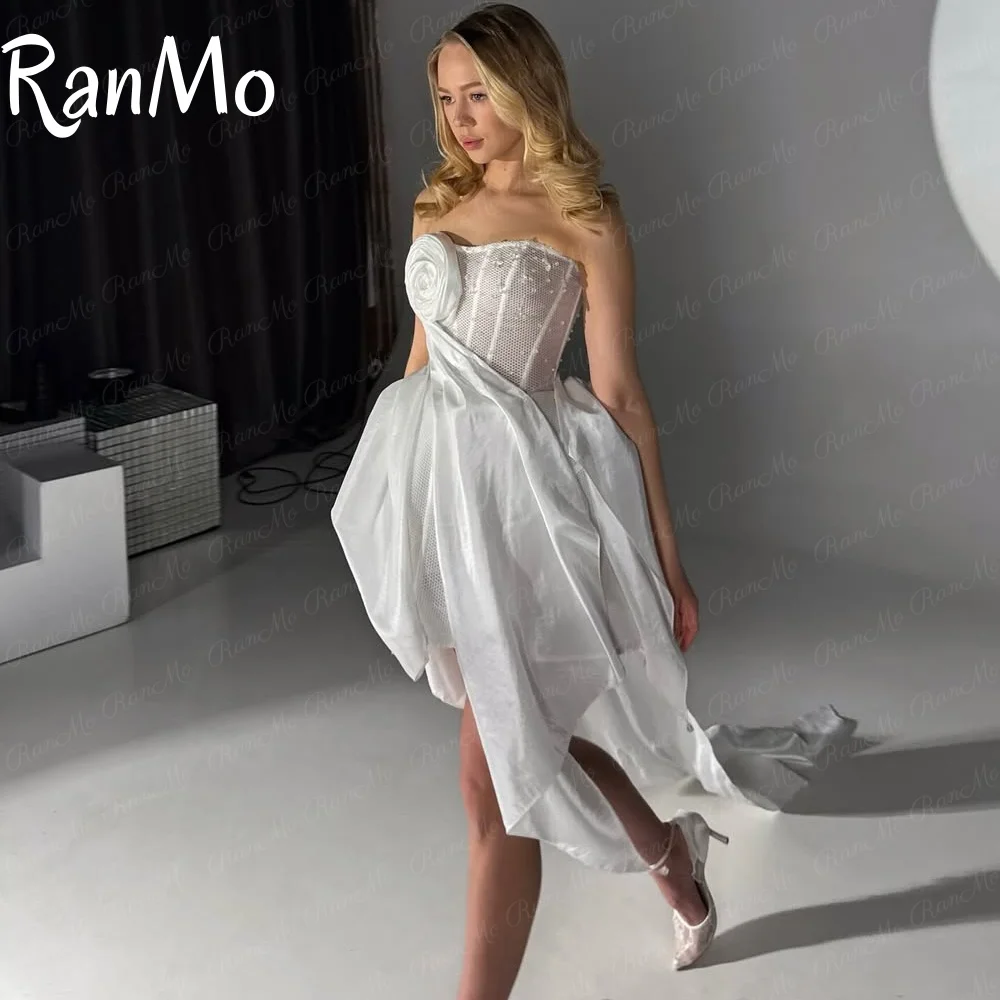 

Ranmo 2025 Новые современные белые короткие вечерние платья с цветами без рукавов без бретелек Саудовская Аравия длинное платье для выпускного вечера по индивидуальному заказу