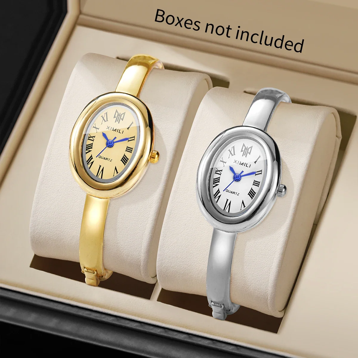 Light Luxury Oval Watch with Roman Numerals and Premium Bracelet in Gold and Silver