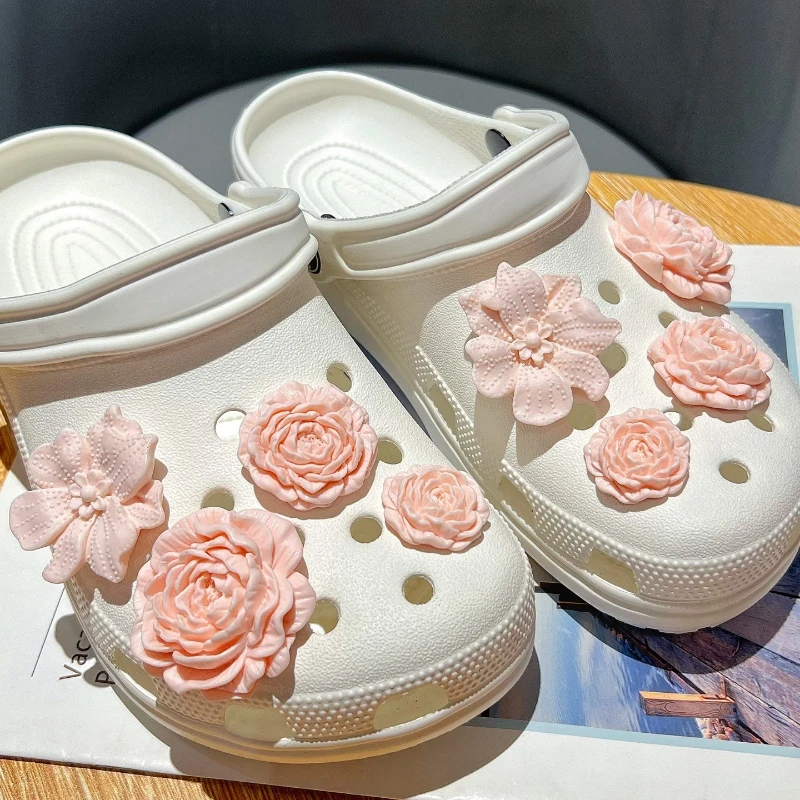 

2025 модные подвески для обуви, набор аксессуаров, пряжка для обуви с отверстиями, новый стиль, букет, белый, розовый цветок, сделай сам, 3D украшения для обуви