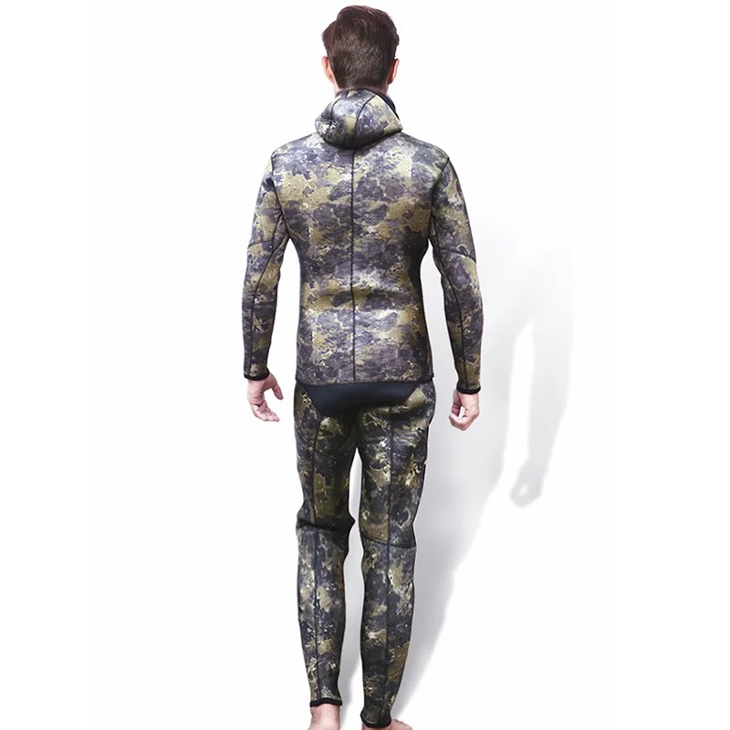 Hisea Men 7MM YAMAMOTO Neoprene Wetsuit Spearfishing Open Cell Hoodie Camo Sealed Two Piece Diving Suit Imitation Skin Lining