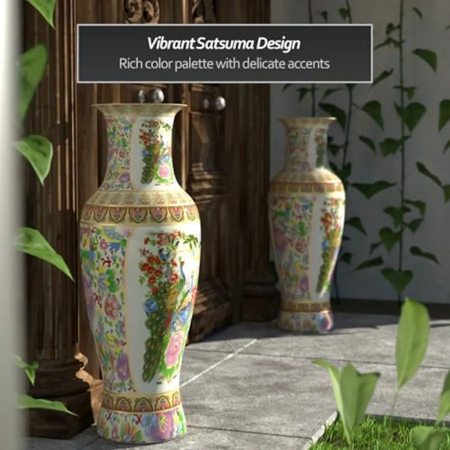 Large 36 Satsuma Birds Flowers Porcelain Tung Chi Vase for decorative display porcelain multicolor hand-painted antique-style g