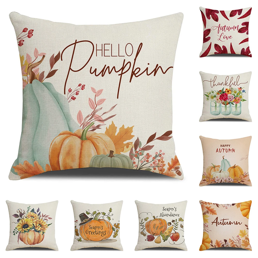 Fall Pumpkin Cushion Cover Thanks Giving Day Pillowcase Home Decor Office Sofa Pillow Case Outdoor Camping Throw Pillow Cover