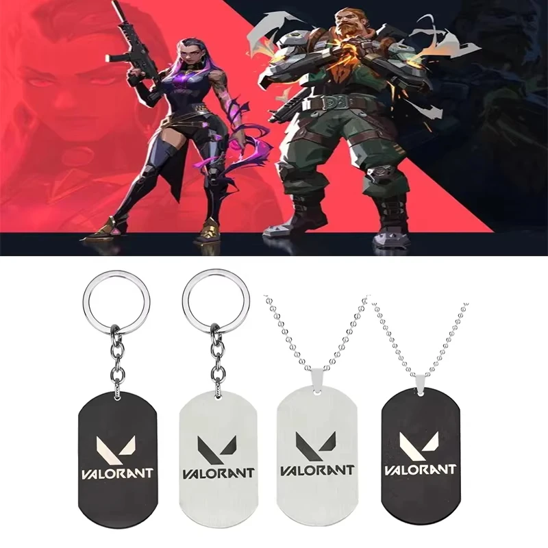 Game Valorant Dog Tag Pendant Necklace Keychain Unisex Gaming Logo Charm Key Ring Fans Collectible Daily Wear Accessory Gift