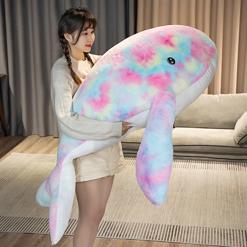 120cm Cartoon Colorful Whale Pillow Plush Toys Stuffed Cetacean Fish Animals Soft Babys Accompany Sleeping Plushies Dolls Gifts