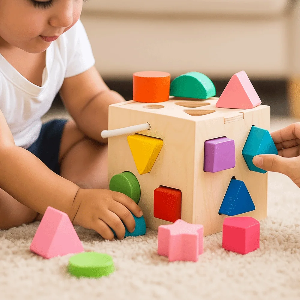 Trieur de formes éducatif Montessori en bois, 13 trous, tri de formes colorées, boîte carrée, blocs de construction pour la maternelle