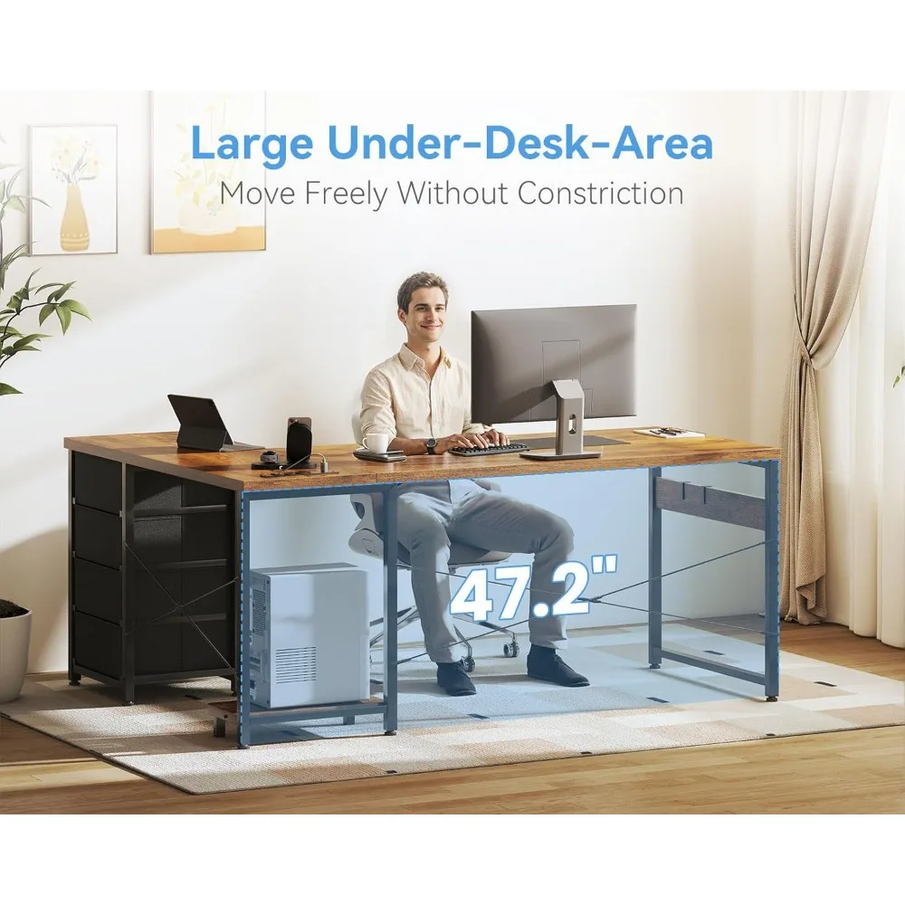 61'' L Shaped Desk with 4 Drawers, Reversible Corner Desk with Storage, Gaming Table with Power Outlets, USB Ports, Computer