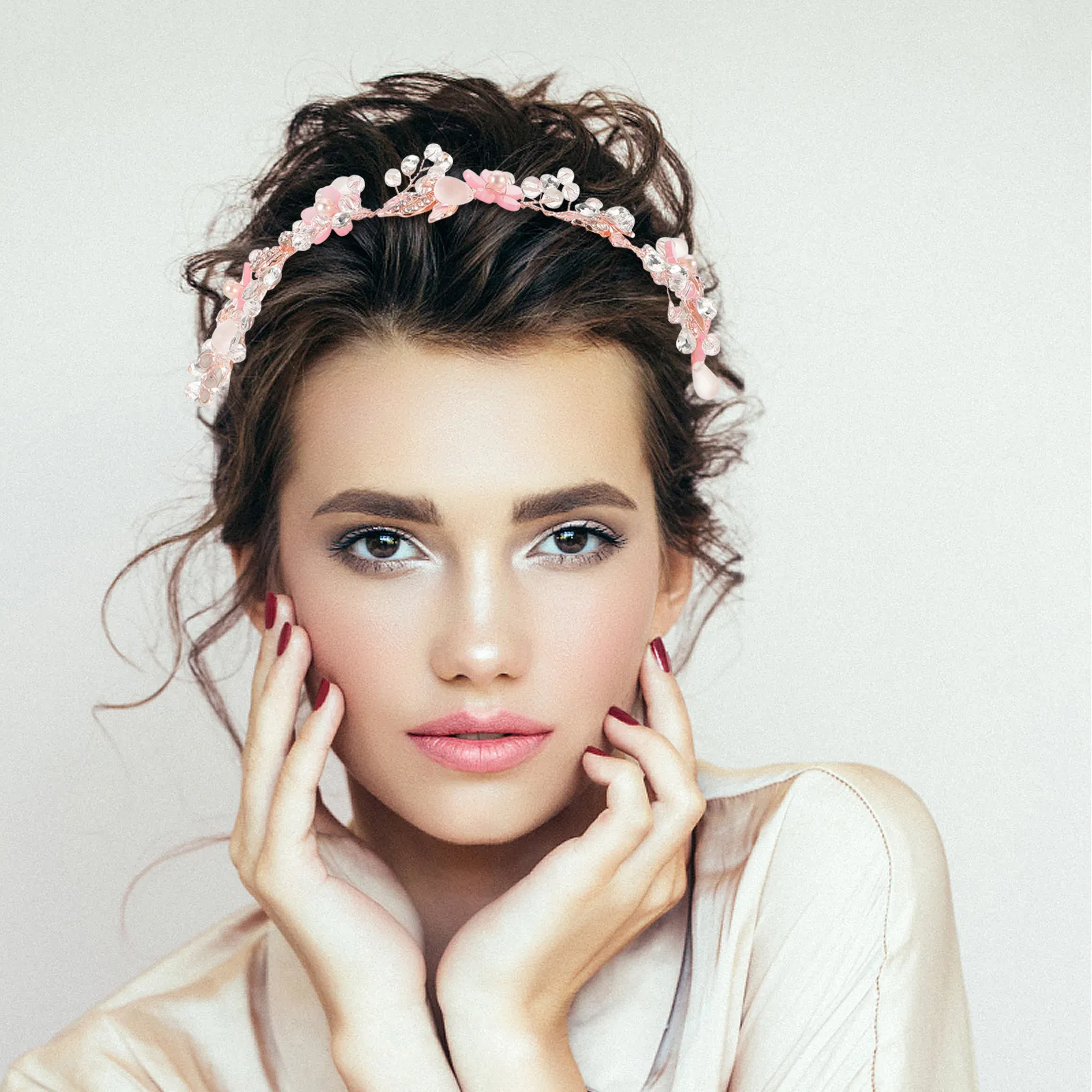 

Elegant Floral Wedding Headpiece Crystal Rhinestone Pearl Beads Hair Accessory for Flower Brides Bridesmaids Bridal Party