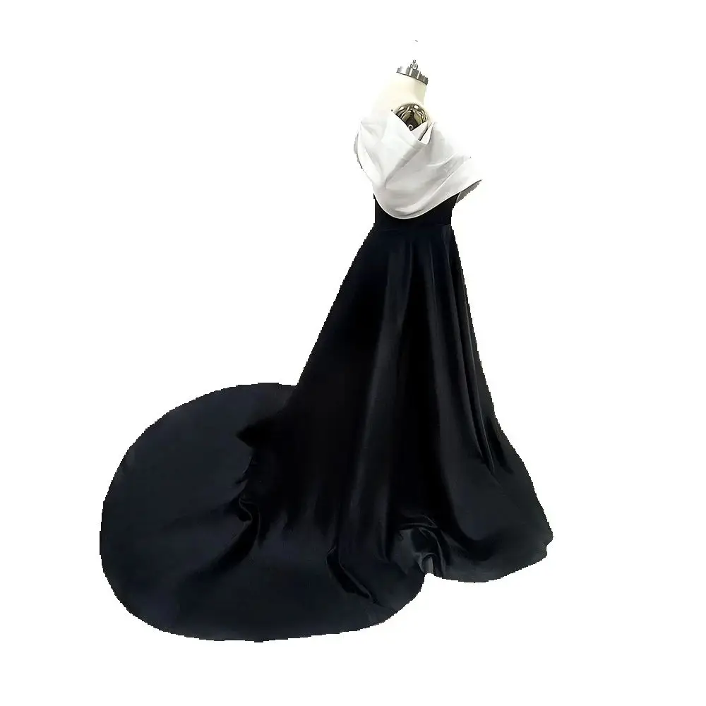 Luxury Black White Contrast Color Women Formal Evening Dress Floor Length Sexy Side Split Strapless Sleeveless Robes De Soirée