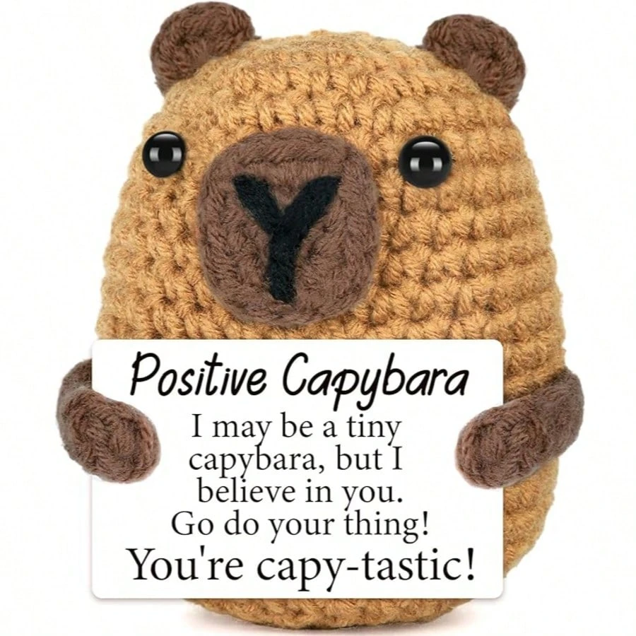 Hand-Woven Capybara Plush Pendant, Comes with an Encouraging Card, a Fun Gift to Give to Friends and Family Cute Design, Plus Encouraging Words, Warm and Sweet! Christmas Stocking Gift.
