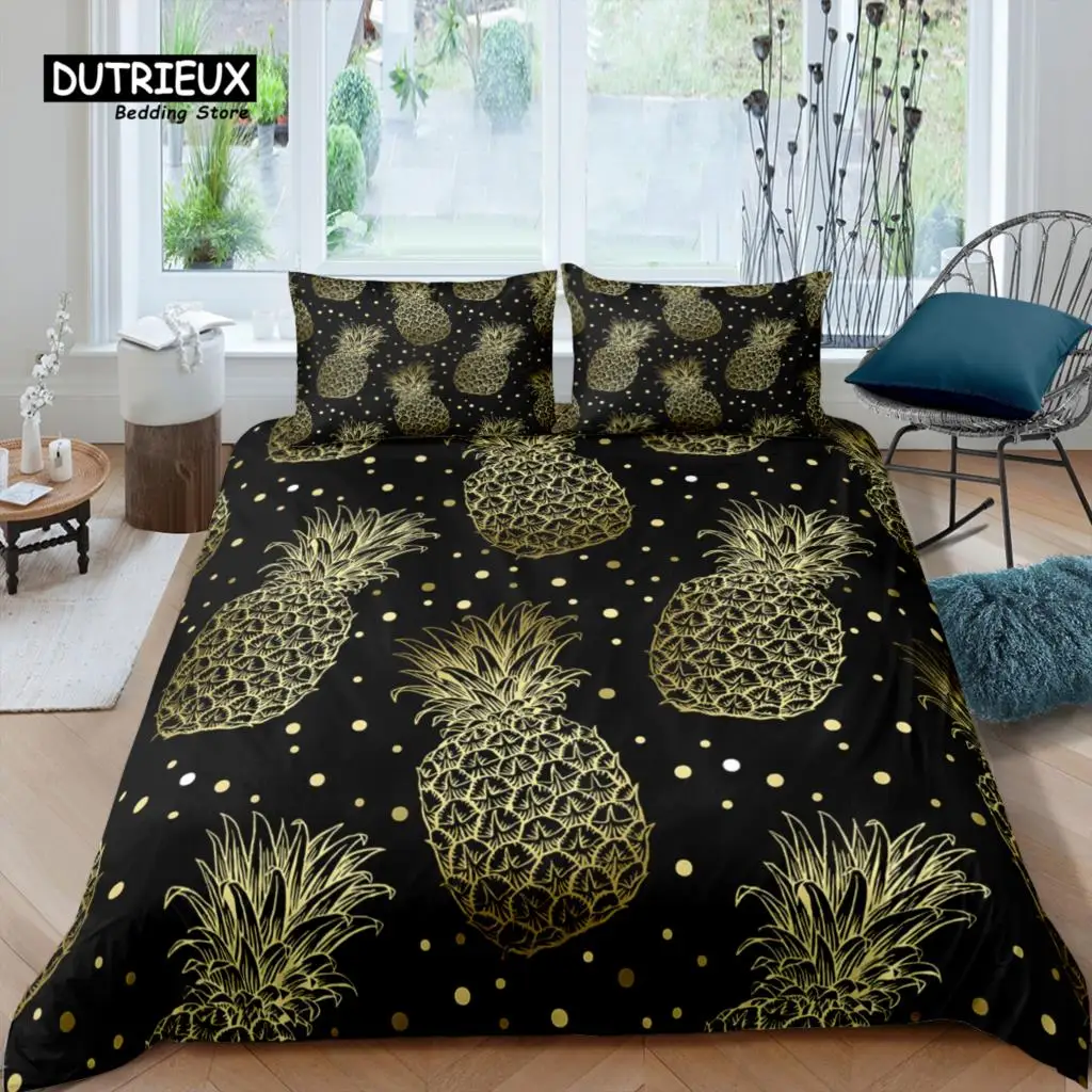 Home Living Luxury 3D Gold Pineapple Bedding Set Fruit Duvet Cover Pillowcase Queen and King EU/US/AU/UK Size Comforter Bedding