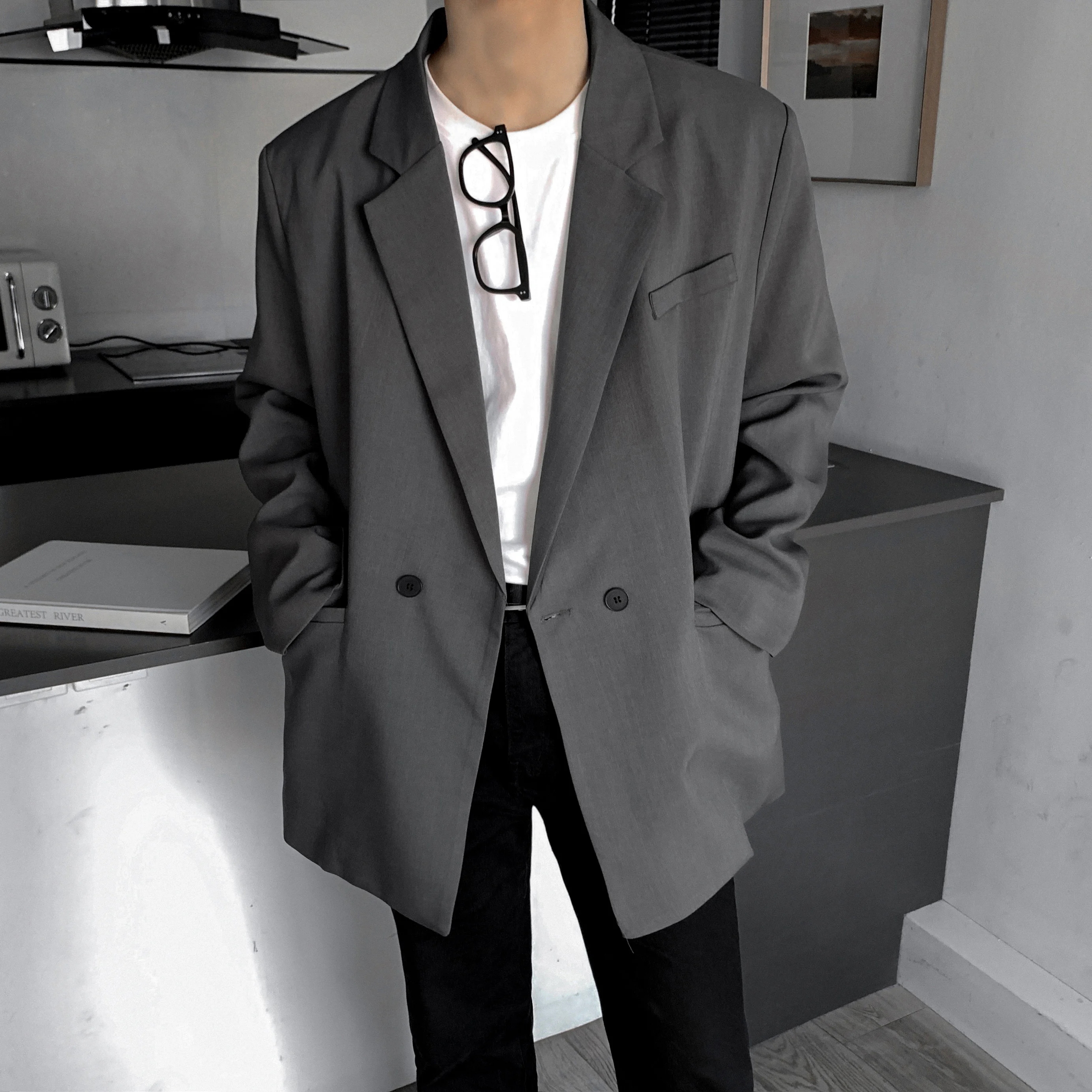 Korean-style Blazers Men Leisure Trendy Loose One Button Suit Jackets Male Daily Streetwear All-match Simple Suit-tops 4 Colors