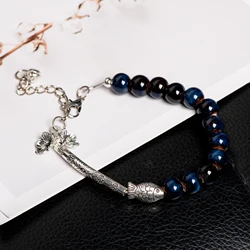 Handmade Ceramic Bead Bracelet Adjustable Chain Boho Vintage Jewelry Gemstone Blue Elegant Design
